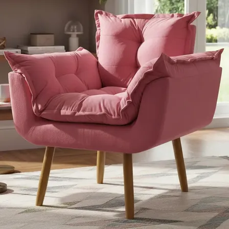 Poltrona Decorativa Amamentação Confortável Para Sala Recepção Manicure Cadeira Reforçada Alice Suede Rosê