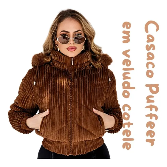 Jaqueta Feminina Puffer Veludo Cotelê 