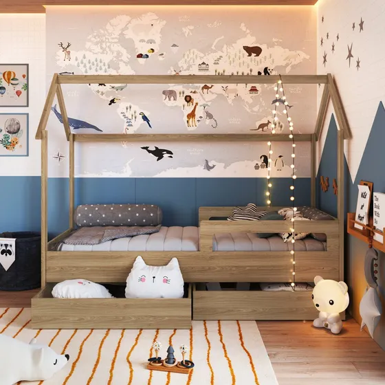 Cama Infantil Montessoriana Com Gavetões Inferiores