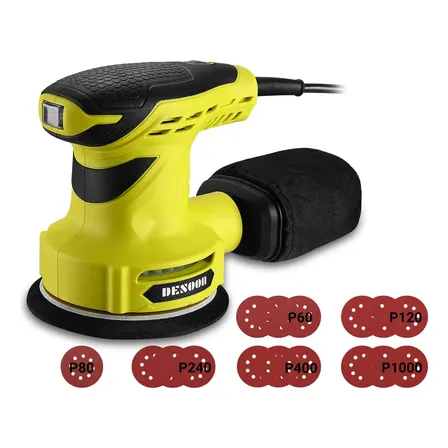 Lixadeira Orbital 300w Real Profissional 125mm Com Auto Vácuo 14000rpm Coletor De Pó + 16 Lixas Kit Completo 127v Desoon Verde-claro