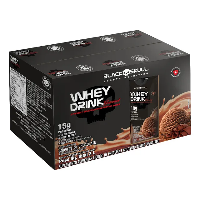 Whey Drink Gourmet - Pronto Para Beber - Pack 8 Unid Black S Sabor Chocolate