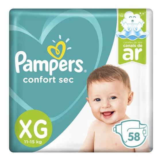 Fraldas Pampers Confort Sec Xg 58 Unidades