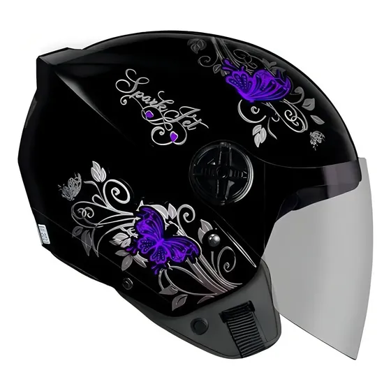 Capacete Ebf Spark Jet Borboleta Aberto Feminino Moto Cor Lilás Brilhante Tamanho 56 — foto 2