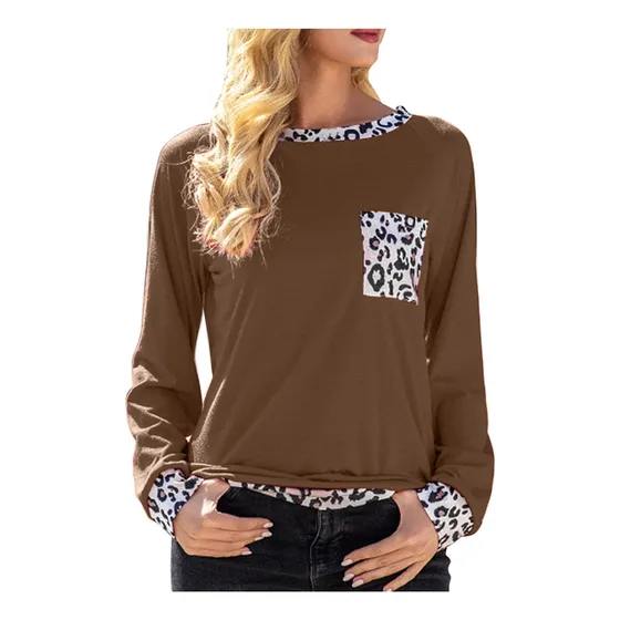 Camiseta Manga Larga Blusa Informal Otoño Cuello Redondo