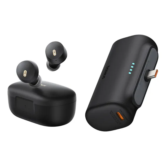 Baseus Kit Audifonos Inalambricos Bluetooth 5.3 Bowie E18 Power Bank 5000mah 20w 2 Puertos Tipo C Bateria Portátil Color Negro carga Rápida Ligera Potente Y Versátil Apple Y Android