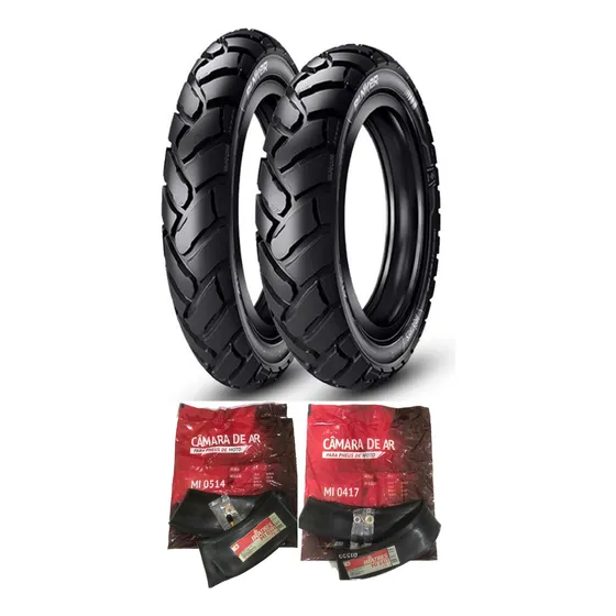Par Pneu E Câmaras 80/100-14 E 60/100-17 Biz 125 Pop Bunker