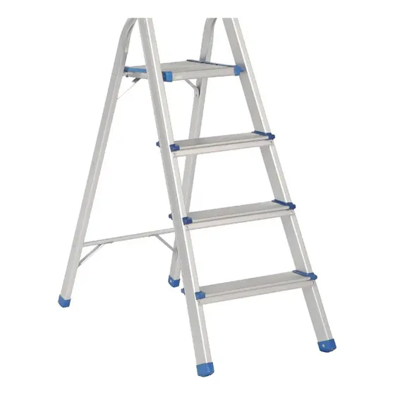 Escalera Plegable Tipo Taburete 4 Escalones Aluminio Surtek. Color Plateado