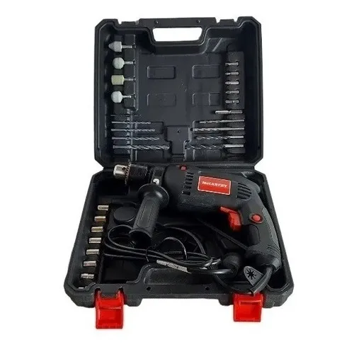 Taladro Percutor 500w 13mm Reversa Maletín + 27 Accesorios Color Negro Frecuencia 50