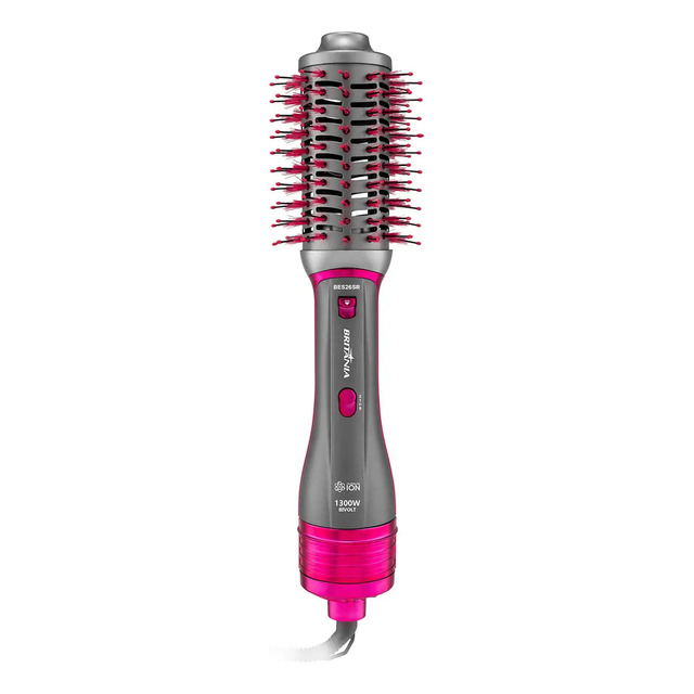 Escova secadora Britânia 4 em 1 modelo BES26SR na cor prata e rosa com cerdas e cabo de energia