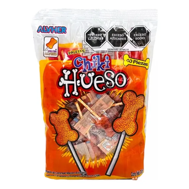 Paleta De Huesito Caramelo Chiki Hueso 40 piezas Con Chile