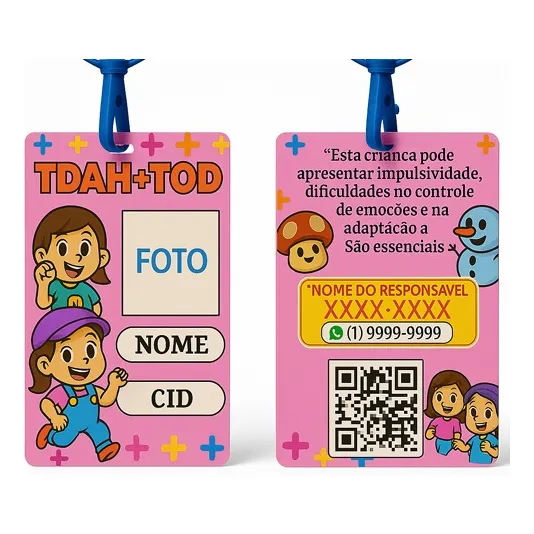 Crachá De Identificação Para Crianças Tdah E Tod  Qr Colde