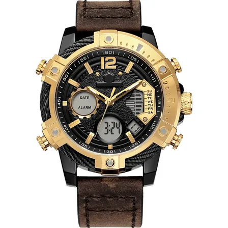 Relógio Masculino Feice Fk038 Esportivo Analógico Digital Marrom-escuro Dourado Preto