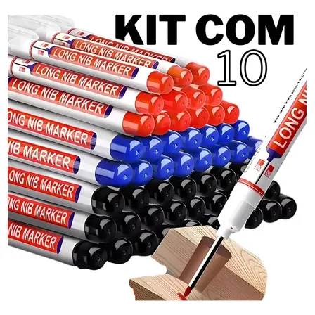 Kit 10 Canetas Ponta Longa Marcador Permanente Furo Madeira! Mix