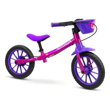 Bicicleta Balance Infantil Nathor Rosa Aro 12 Freio Traseiro