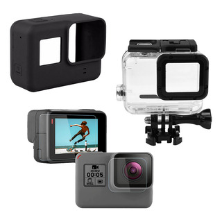 Kit Estanque + Capa Silicone + PelĂcula Para Gopro Hero5 6 7 Kit Estanque + Capa Silicone + PelĂcula Para Gopro Hero5 6 7