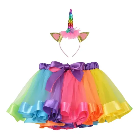 Fantasia Unicórnio Adulto Criança Saia E Tiara Carnaval Tule Fantasia Unicornio Colorida Com Brilho 50cm