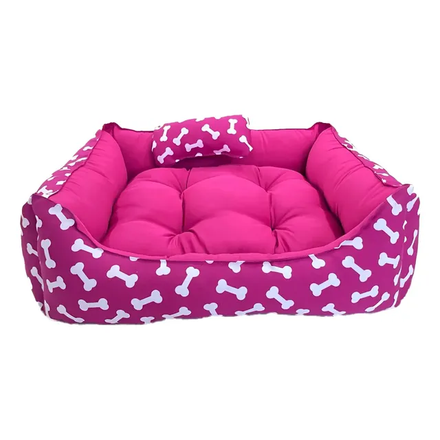 Cama Para Cachorro Gato Caminha Pet 57x53x14 Lavável Máquina Rosa Ossinhos