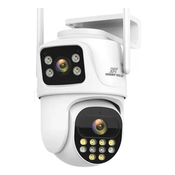 Camara Seguridad Wifi Domo Doble Exterior Vision Nocturna Color Blanco Smart Tech P9-6MP