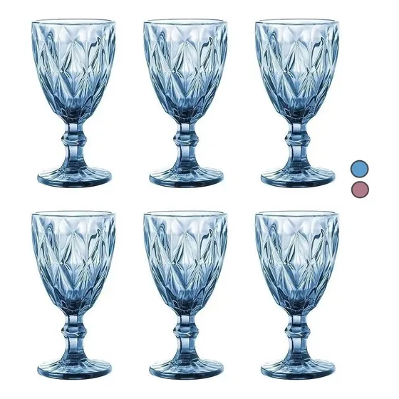 Juego 6 Copas De Cristal Labrado Vintage Vidrio Color 240ml