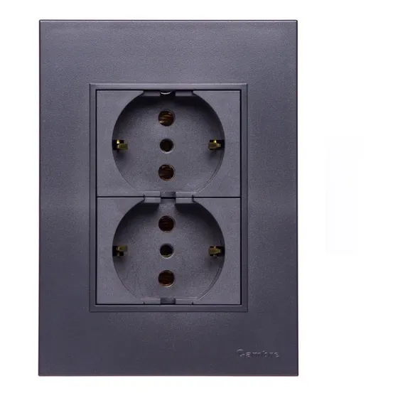 Plaqueta Tomacorriente Armados Bauhaus 2 Mod Schuko Gris