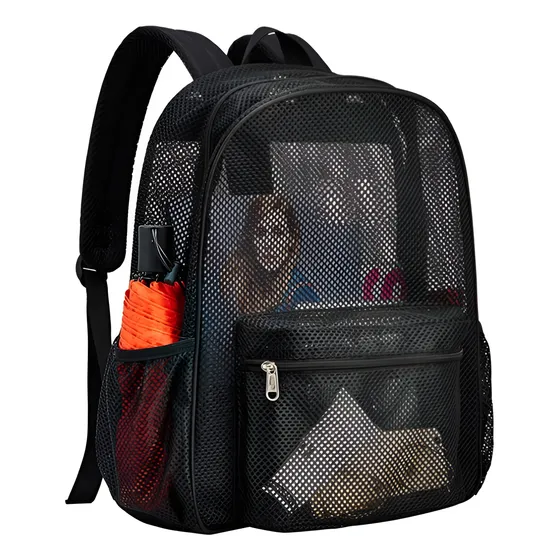 Bolso Morral Mochila Escolar Malla Transparente Escuela Tela