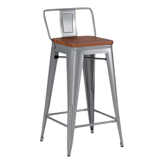 Taburete Tolix Vintage Respaldo En Metal Asiento De Madera Color Gris