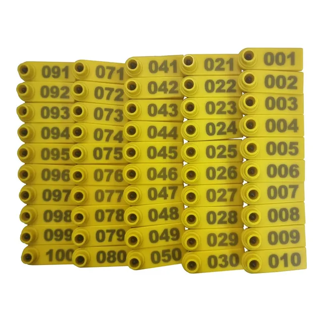 Kit 100 Brinco Bovino Para Gado Numerado De 0 A 100 Amarelo