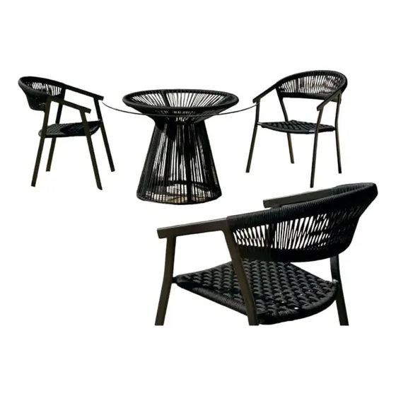 Conjunto Base De Mesa + 3 Cadeiras Alumínio E Corda Náutica Escolher Após A Compra