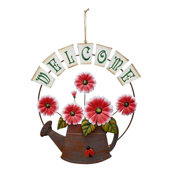 Home Señal Bienvenida Flor Metal Para Puerta Casa