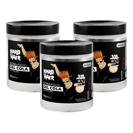 Gel Cola Hard Hair 1kg Kit C/ 03 Unidades
