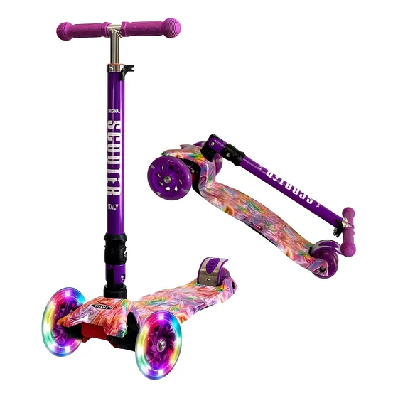 Scooter Italy Graffiti Monopatín de pie Scooter Batik Violeta Infantil 3 Ruedas con Luces Reforzado Original