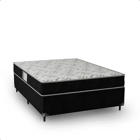 Cama Box Casal + Colchão D33 One Face - Suede Preto Cor Couro preto