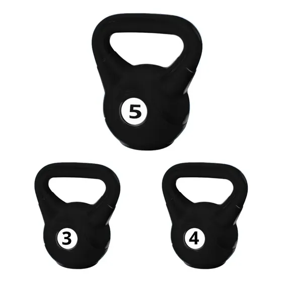 Set Kit 3 Pesas Rusas Kettlebell Pvc Rellenas 3 4 Y 5 Kg