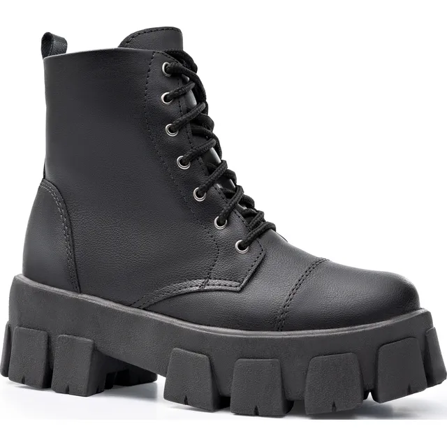 Bota Tratorada Blogueira Plataforma Coturno Cano Curto Macio
