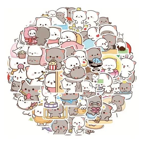 Pack 60 Stickers Gato Blanco