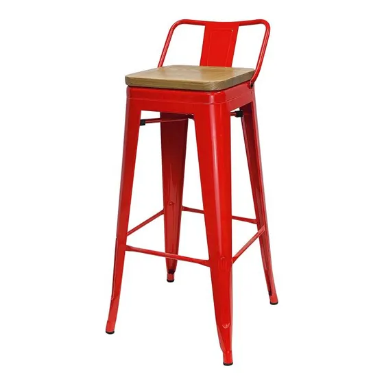 Silla Taburete Tolix Barra Metalica 69cm Asiento Madera Bcv