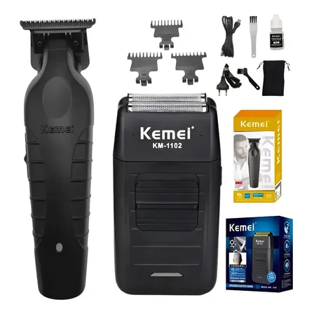 Kit Kemei Máquina De Corte Km-2299 E Acabamento Km-1102 Bivolt Preto 5v