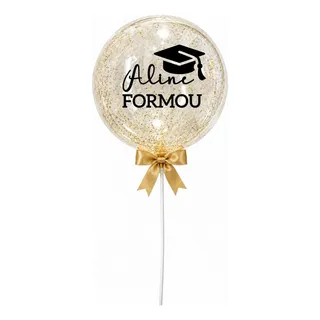 Balão Bubble Formatura Na Vareta Com Adesivo E Glitter Dourado
