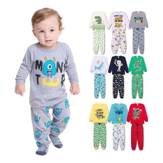 Kit 2 Pijama BebĂȘ Menino Infantil Manga Longa 100% AlgodĂŁo Kit 2 Pijama BebĂȘ Menino Infantil Manga Longa 100% AlgodĂŁo