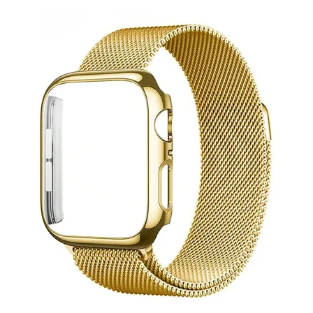 Correa Malla Metálica Con Funda Apple Watch Gold 46 Mm