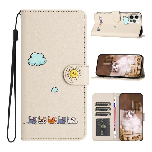 Funda Tipo Cartera Con Tapa De Piel De Dibujos Animados Para