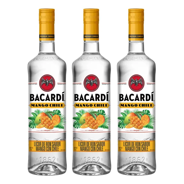 Pack Ron Bacardí Saborizado Mango Chile 700ml C/u 3 Unidades