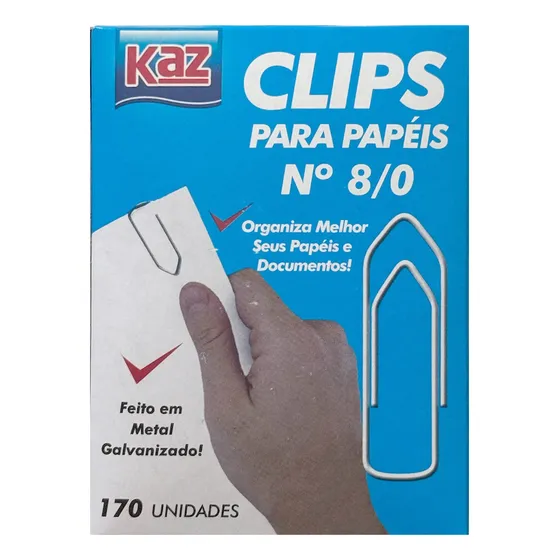 Caixa Com 170 Clips Para Papéis N. 8/0 Cor Prateado Kaz