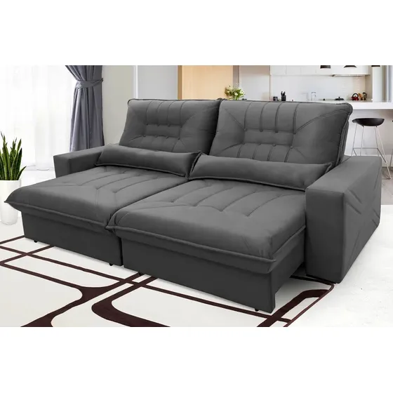Sofa Retráctil Reclinable Madera Maciza Y Tela Velour