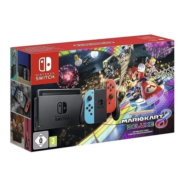 Nintendo Switch 32GB Mario Kart 8 Deluxe color rojo neón, azul neón y negro 2018