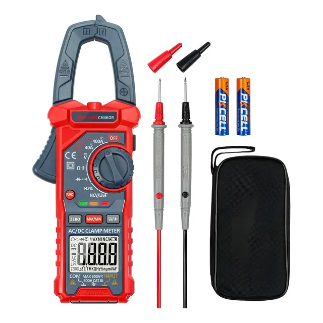 AstroAI Pinza Amperimétrica Digital CM4K0R 4000 Cuentas Multímetro Voltímetro Tester 400A 600V