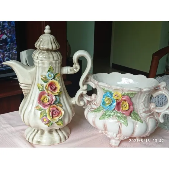 Jarra Y Centro De Mesa De Cerámica Tipo Vintage Usadas