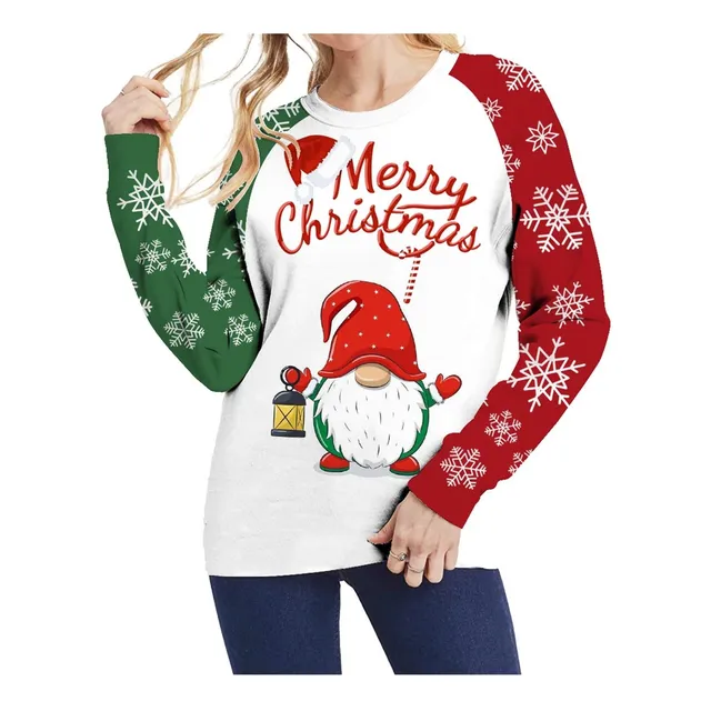 Camiseta Navideña Manga Larga Para Mujer Sudadera Alegre