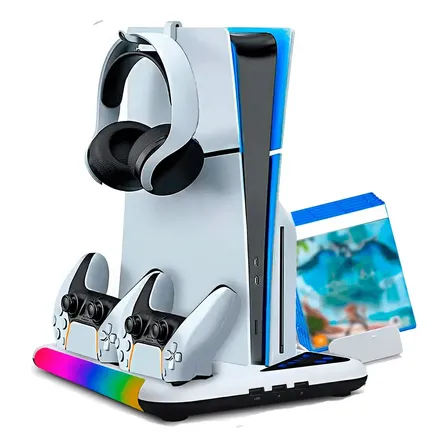 Base Carregamento Ps5 Com Cooler 2 Controles E Porta Jogos Branco