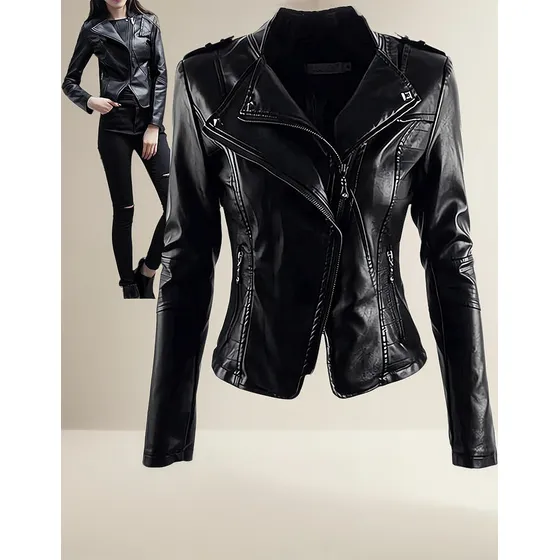 Chaqueta Chamarra De Cuero Piel Sintético Moto Para Mujer